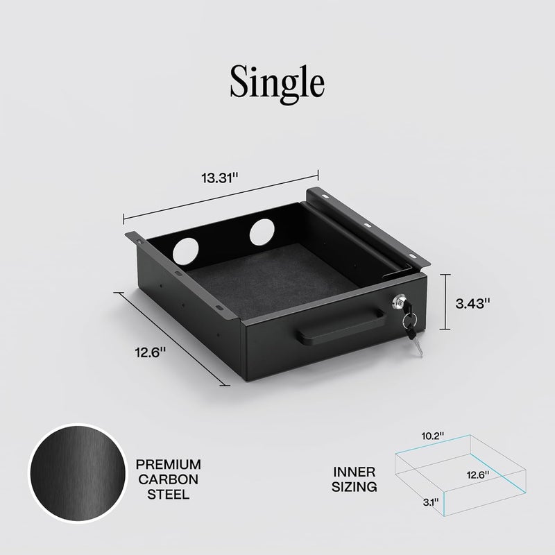 COREMINDED Under Desk Drawer Slide-Out – Lockable Metal Storage Drawer with Cable Management for Office & Home (Single, Non-Bracketed) - Image 2